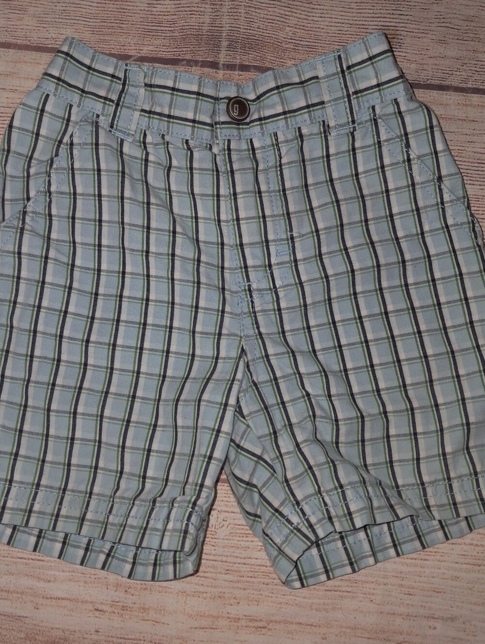 Y2k Gymboree Baby Boys Plaid Shorts- Light Blue/Green Size 6-12 Months
